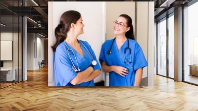 doctors chatting in hospital hallway Wall mural