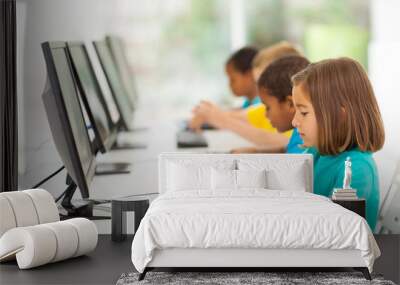 elementary school students in computer class Wall mural