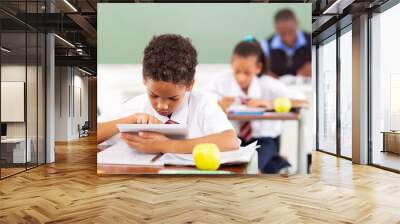 elementary schoolboy using a tablet computer Wall mural