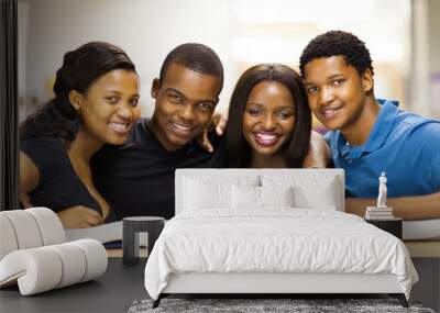 group of african american college students in library Wall mural