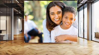 haapy indian mother hugging her son Wall mural