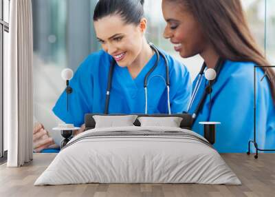 healthcare workers using laptop Wall mural