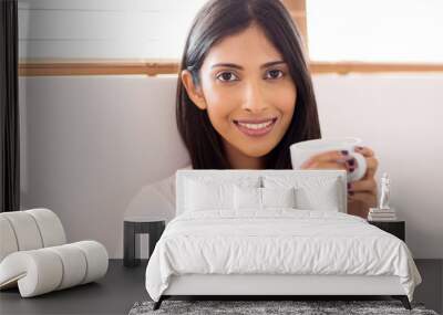 indian woman drinking coffee Wall mural