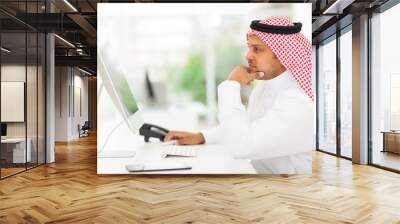 middle eastern businessman looking on a computer screen Wall mural