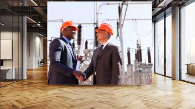 two businessman handshaking in substation Wall mural