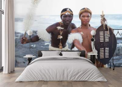 zulu warrior men on beach Wall mural