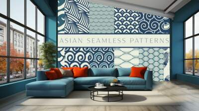 Asian seamless patterns collection, set, pack, traditional, oriental, wave, sea, water, japanese design Wall mural