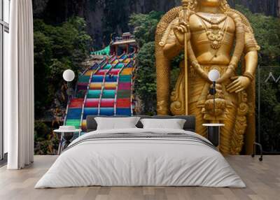 Batu Caves, Kuala Lumpur : New look with colorful stair at Murugan Temple Batu Caves become a new attraction for tourism in Malaysia Wall mural