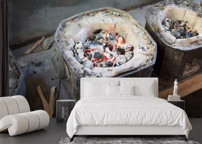 Fire hot flame on stove charcoal for cooking Wall mural