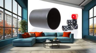 Gambling background with dice and dice cup Wall mural