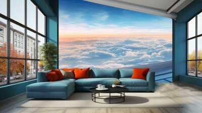  airplane view from inside aircraft window. flying above ground Wall mural