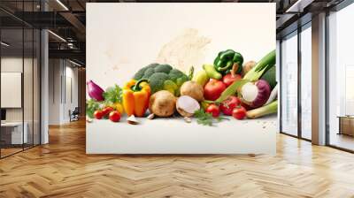 A banner of healthy vegetables on a white background with a place for your text. generative ai Wall mural