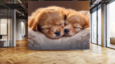 A sleepy cute brown puppy dozing on a pillow. generative ai Wall mural