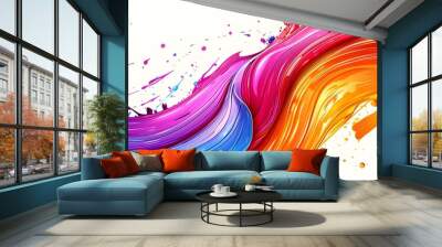 Abstract colorful background with flowing paint waves isolated on white, vibrant color design element for creative concept and idea illustration poster or banner template Wall mural