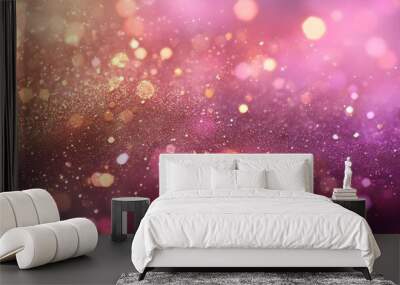 Abstract glittery background with pink and gold colors, shiny and blurred Wall mural