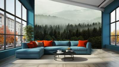 Beautiful foggy forest in the heart of Czech republic Wall mural