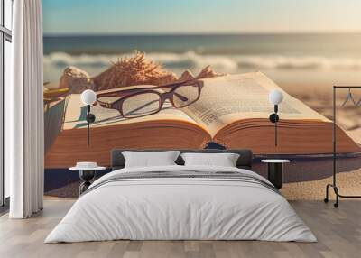 Book on the beach. Relaxation and well-being by the sea. generative ai Wall mural