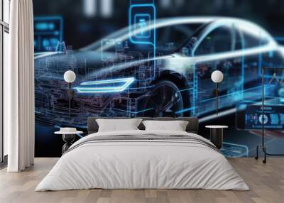 car or automotive manager works on electric car technology. future of cars design Wall mural