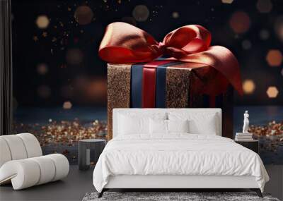 Christmas gift in red color. Wall mural