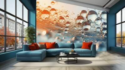 Detail of water bubbles in blue liquid. Wall mural