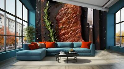 Fresh medium rare beef steak top view Wall mural