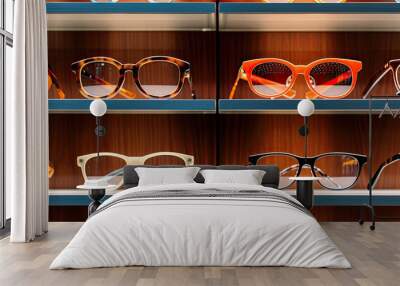 glasses in the shelves store Wall mural