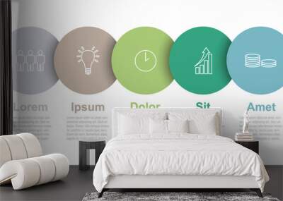 five step circle vector infographic template with icons Wall mural