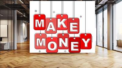 red flat line tag make money Wall mural