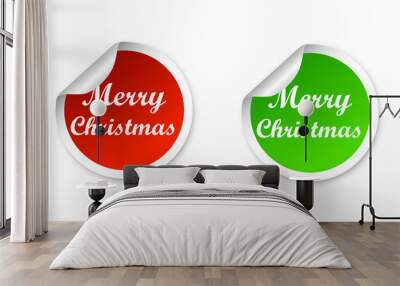 two stickers in red and green colors merry christmas Wall mural