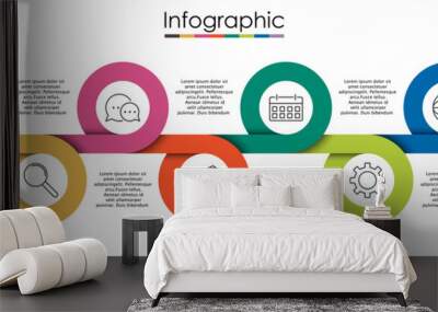 Vector infographic template with eight steps or options. Illustration presentation with line elements icons.  Business concept design can be used for web, brochure, diagram Wall mural