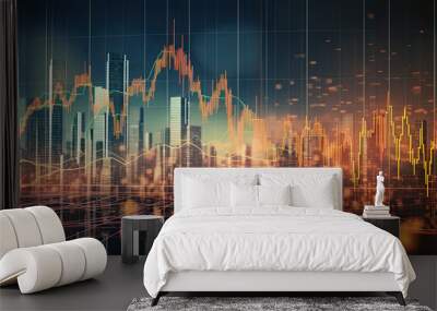 Investment and financial concept. Market stock graph in background. Wall mural