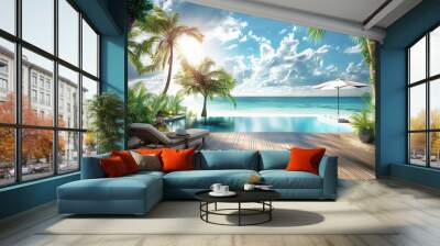 beach with palm trees Wall mural