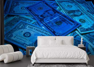 1. 5 dollars - United States paper currency under UV light. Verifying the authenticity. Wall mural