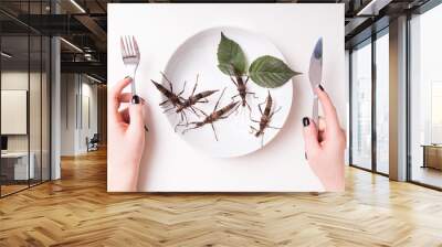 Plate full of insects in insect to eat restaurant Wall mural