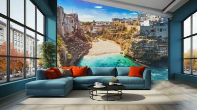 Scenic view of Lama Monachile Cala Porto beach in Polignano a Mare, Italy Wall mural