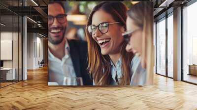 Man and woman, smiles, business meeting Wall mural