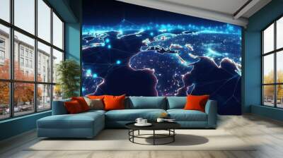 Map grid connection of the planet earth. Global network design. Technology net concept Wall mural