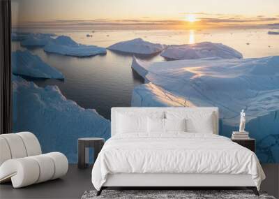 Melting icebergs by the coast of Greenland, on a beautiful summer day - Melting of a iceberg and pouring water into the sea. Global warming
Arctic nature landscape, Summer day Wall mural