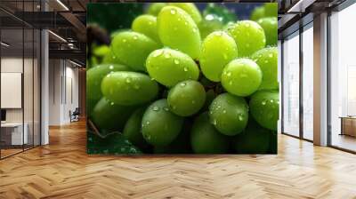 water drops on a green grapes Wall mural