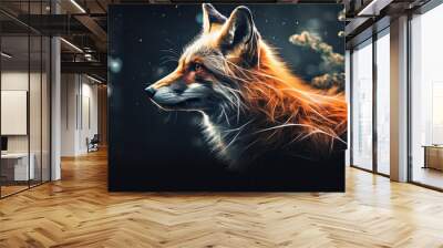 Wild red fox on wite background in wild nature. Fox design or graphic for t-shirt printing. Wall mural