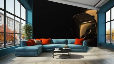 3d golden poker two dice, reflection on black background, 3d render Wall mural