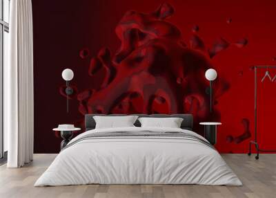 splashes of red liquid blood on dark and black background, 3d render Wall mural