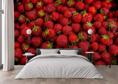 detail of red and fresh strawberies Wall mural