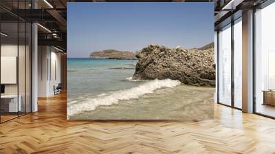 Landscape with waves hitting rocky coast of Mediterranean Sea Wall mural