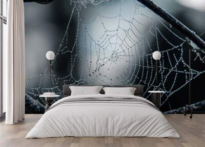 spider web with dew drops Wall mural