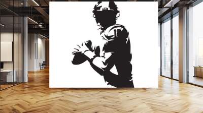 American football player holding ball, isolated vector silhouette. Team sport Wall mural