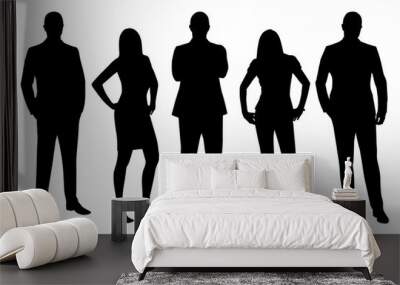 Business men and women vector silhouettes, standing people in fo Wall mural