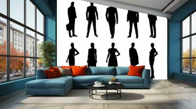 Business people, men and women standing in formal clothing, group of isolated vector silhouettes Wall mural