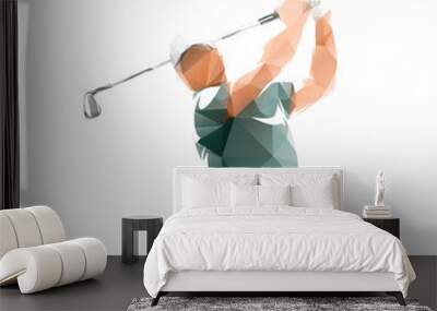 Golf player, geometric low poly isolated vector illustration, golf swing - front view Wall mural