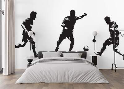 Group of soccer players isolated vector silhouettes. Set of european football ink drawings Wall mural